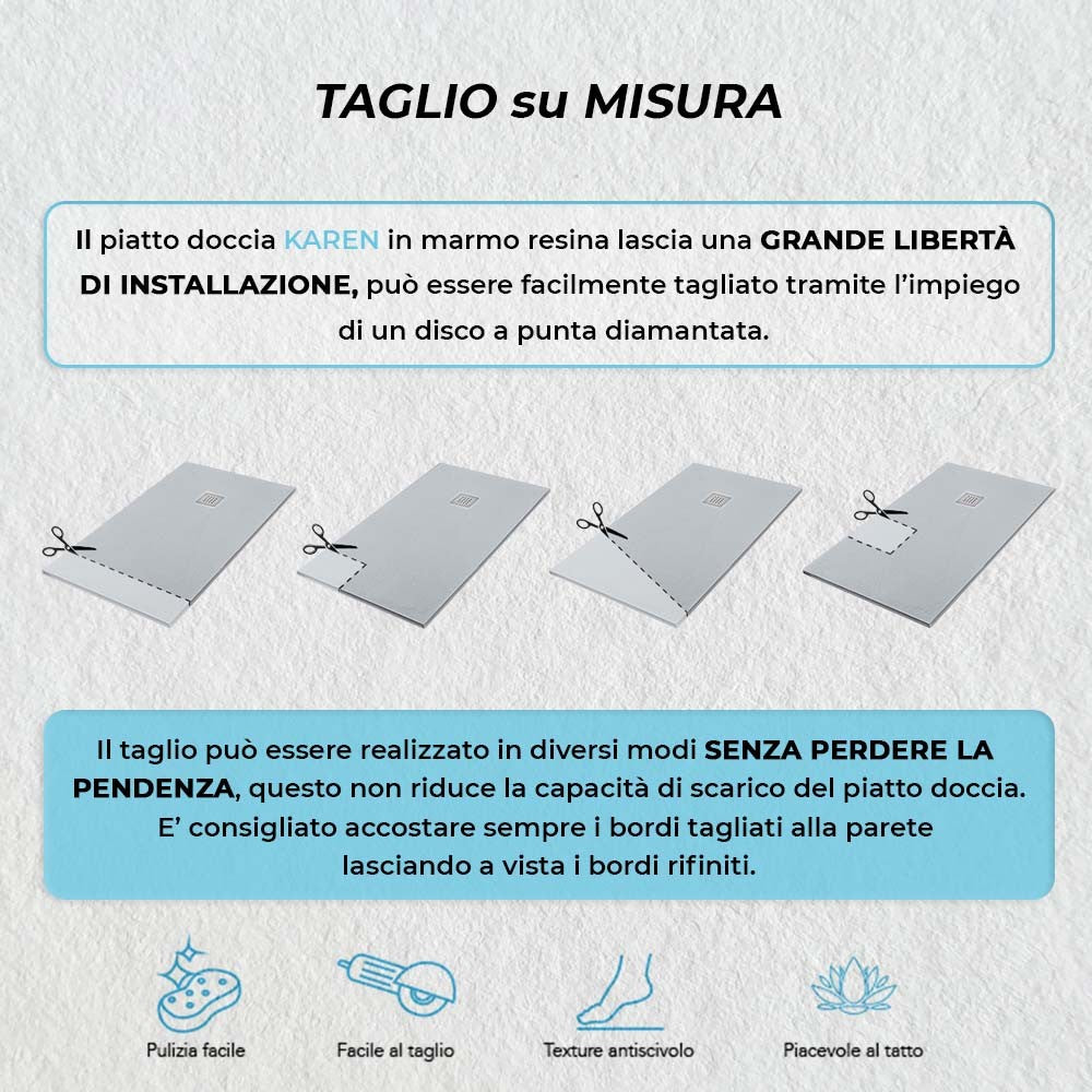 Piatto doccia 70x120 cm grigio effetto pietra in resina riducibile Karen