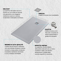 Piatto doccia 70x140 cm grigio effetto pietra in resina riducibile Karen
