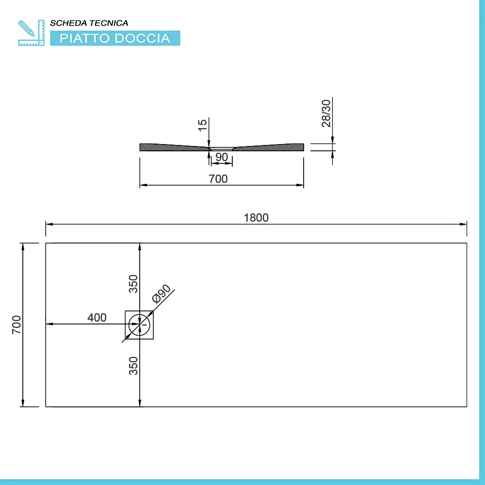 Piatto doccia 70x180 marmo resina effetto pietra antracite riducibile   Loren