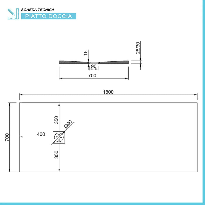 Piatto doccia 70x180 marmo resina effetto pietra antracite riducibile   Loren