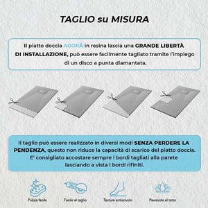 Piatto doccia 70x90 in resina grigio effetto pietra serie Agorà