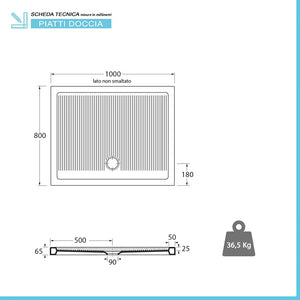 Piatto doccia 80x100 H 6.5 rettangolare in ceramica bianca con antiscivolo Ferdy