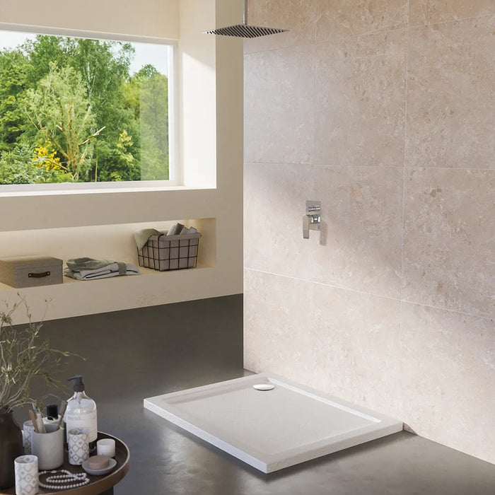 Piatto doccia 80x100 effetto pietra bianco in acrilico altezza slim | Petra