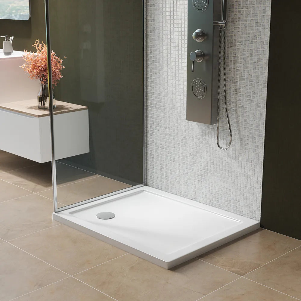 Piatto doccia bordato 80x90 cm in acrilico rinforzato bianco lucido | Asteios