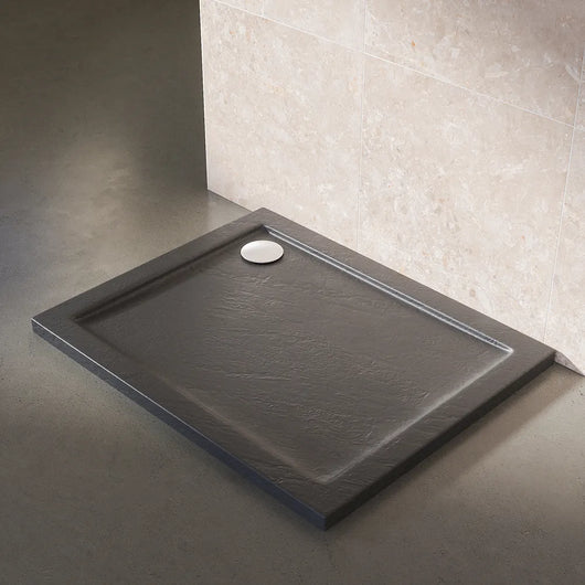 Piatto doccia 80x100 effetto pietra nero in acrilico altezza slim | Petra