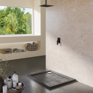 Piatto doccia 80x90 effetto pietra nero in acrilico altezza slim | Petra