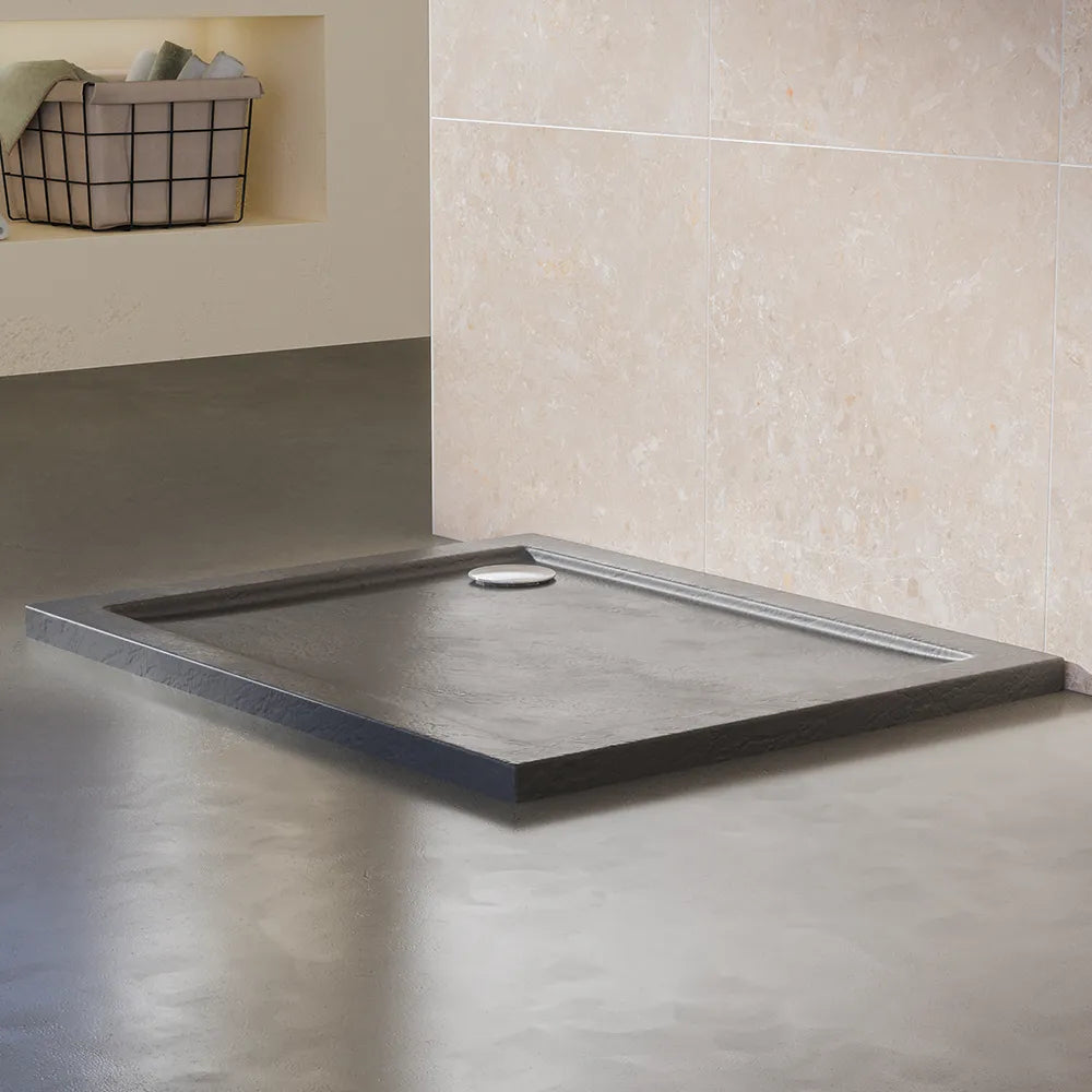 Piatto doccia 80x90 effetto pietra nero in acrilico altezza slim | Petra