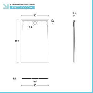 Piatto doccia 80x120 bianco pietra in resina riducibile con canalina Argo