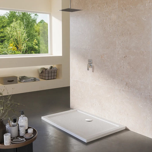 Piatto doccia 90x120 effetto pietra bianco in acrilico altezza slim | Petra