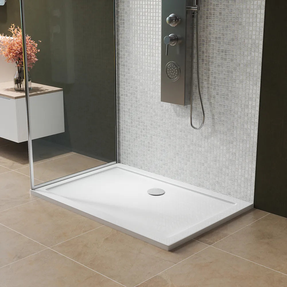 Piatto doccia 90x120 cm bianco lucido bordato in acrilico rinforzato | Asteios