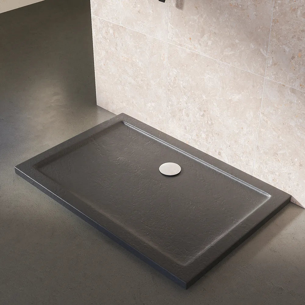 Piatto doccia 90x120 effetto pietra nero in acrilico altezza slim | Petra