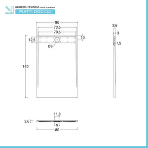 Piatto doccia 80x140 bianco pietra in resina riducibile con canalina Argo