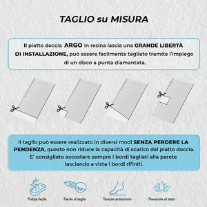 Piatto doccia 80x140 bianco pietra in resina riducibile con canalina Argo