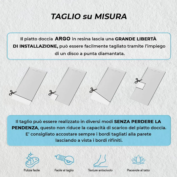 Piatto doccia 80x150 bianco pietra in resina riducibile con canalina Argo