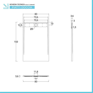 Piatto doccia 80x150 bianco pietra in resina riducibile con canalina Argo