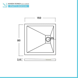Piatto doccia 80x150 in resina bianco effetto pietra riducibile Agorà