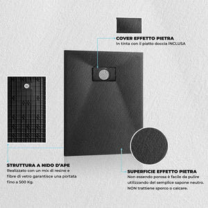 Piatto doccia 80x150 in resina nero effetto pietra riducibile Agorà