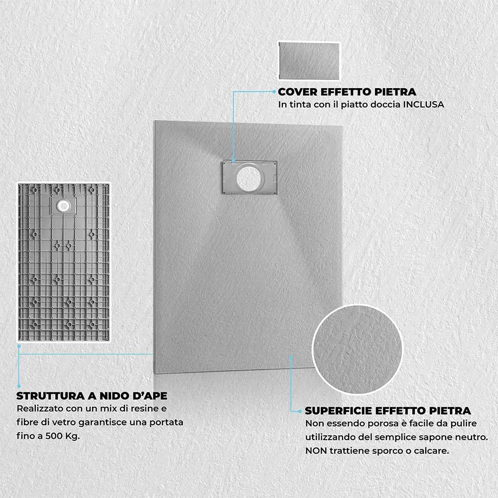 Piatto doccia 80x170 in resina grigio effetto pietra riducibile Agorà