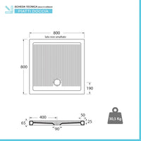 Piatto doccia 90x90 H 6.5 quadrato in ceramica bianca con antiscivolo Ferdy