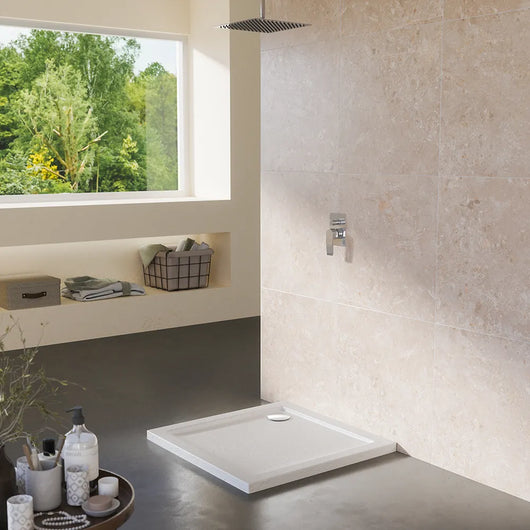 Piatto doccia 80x80 effetto pietra bianco in acrilico altezza slim | Petra