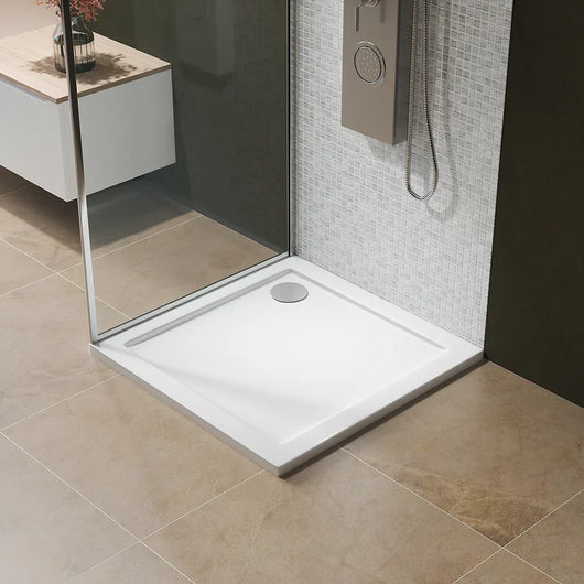 Piatto doccia 75x75 cm quadrato bianco lucido bordato in acrilico rinforzato | Asteios