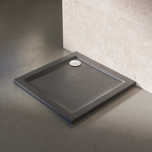 Piatto doccia 90x90 effetto pietra nero in acrilico altezza slim | Petra