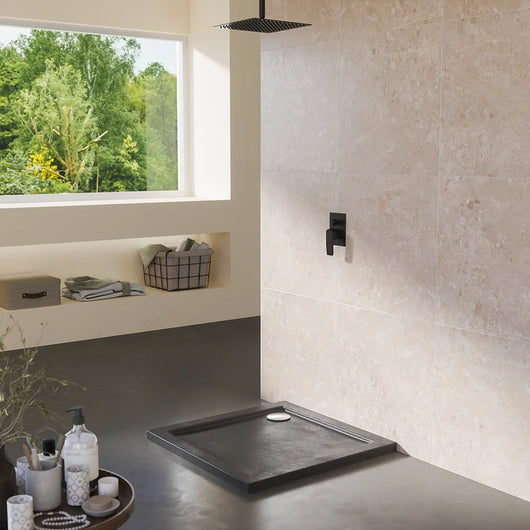 Piatto doccia 70x70 effetto pietra nero in acrilico altezza slim | Petra