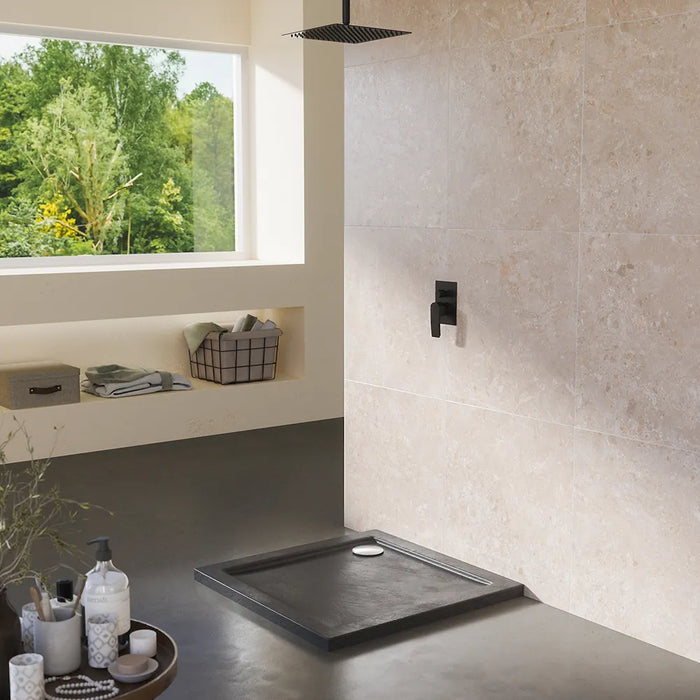 Piatto doccia 70x70 effetto pietra nero in acrilico altezza slim | Petra