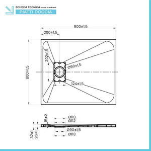 Piatto doccia 80x90 cm bianco effetto pietra in resina riducibile Agorà