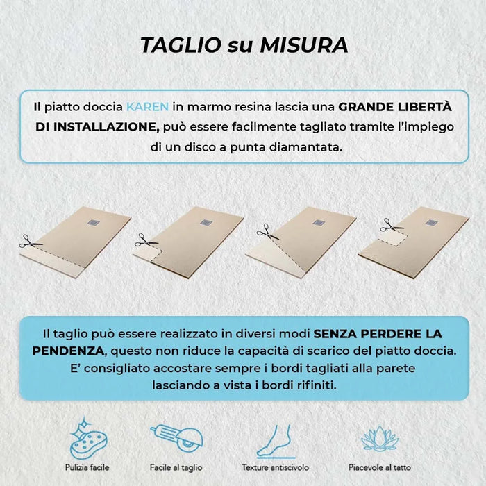 Piatto doccia 80x90 Karen in resina riducibile tortora effetto pietra