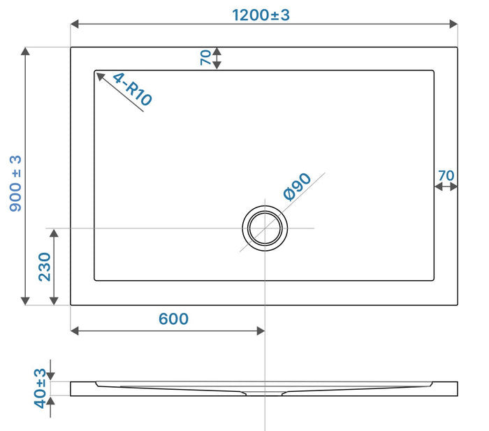 Piatto doccia 90x120 cm bianco lucido bordato in acrilico rinforzato | Asteios