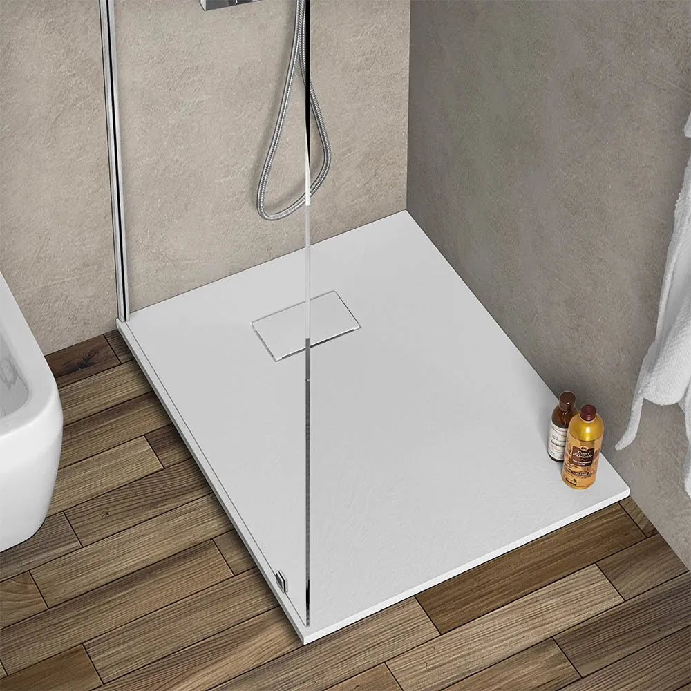 Piatto doccia 90x90 cm bianco effetto pietra in resina riducibile Agorà