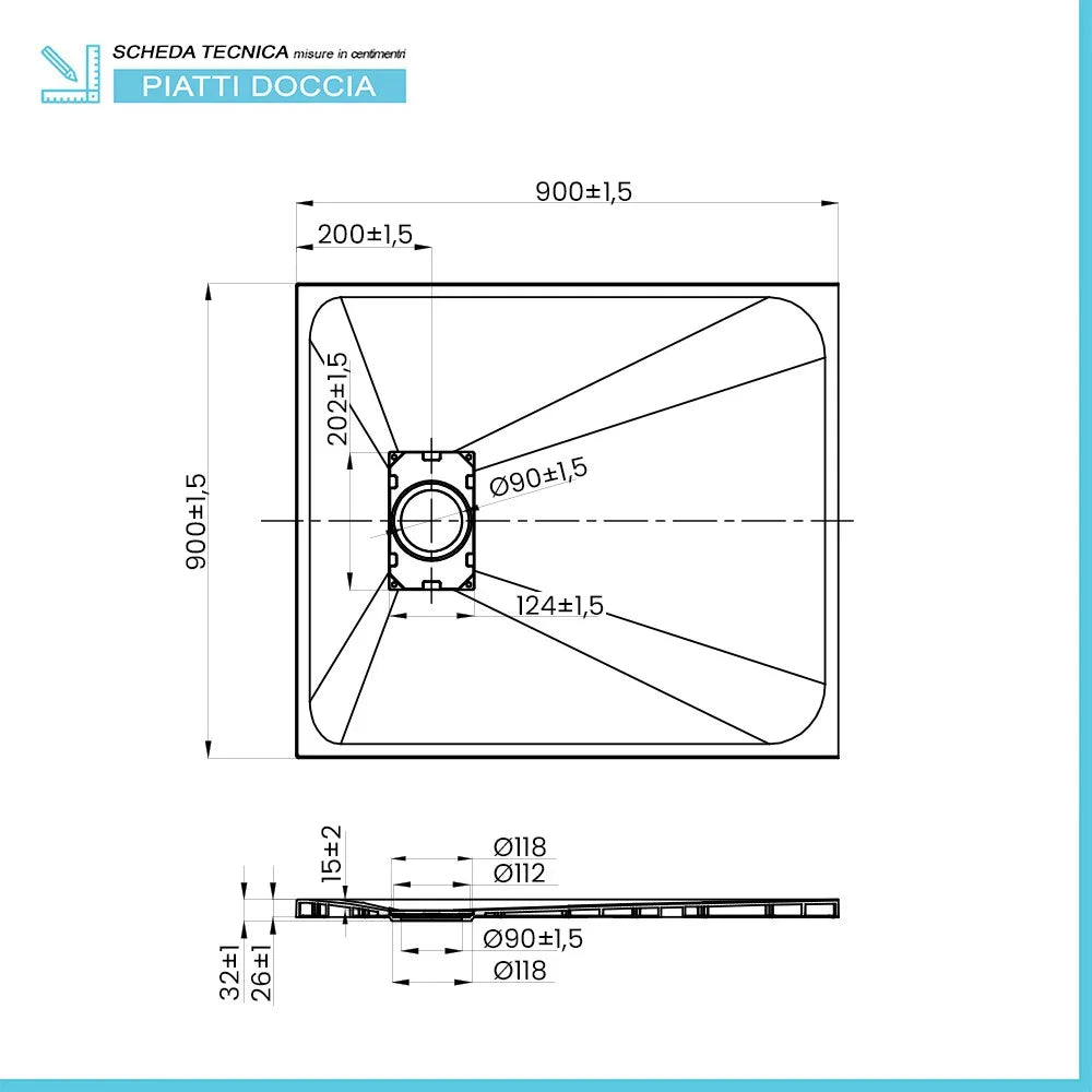 Piatto doccia 90x90 cm bianco effetto pietra in resina riducibile Agorà