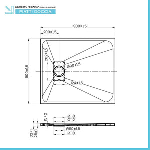 Piatto doccia 90x90 cm bianco effetto pietra in resina riducibile Agorà