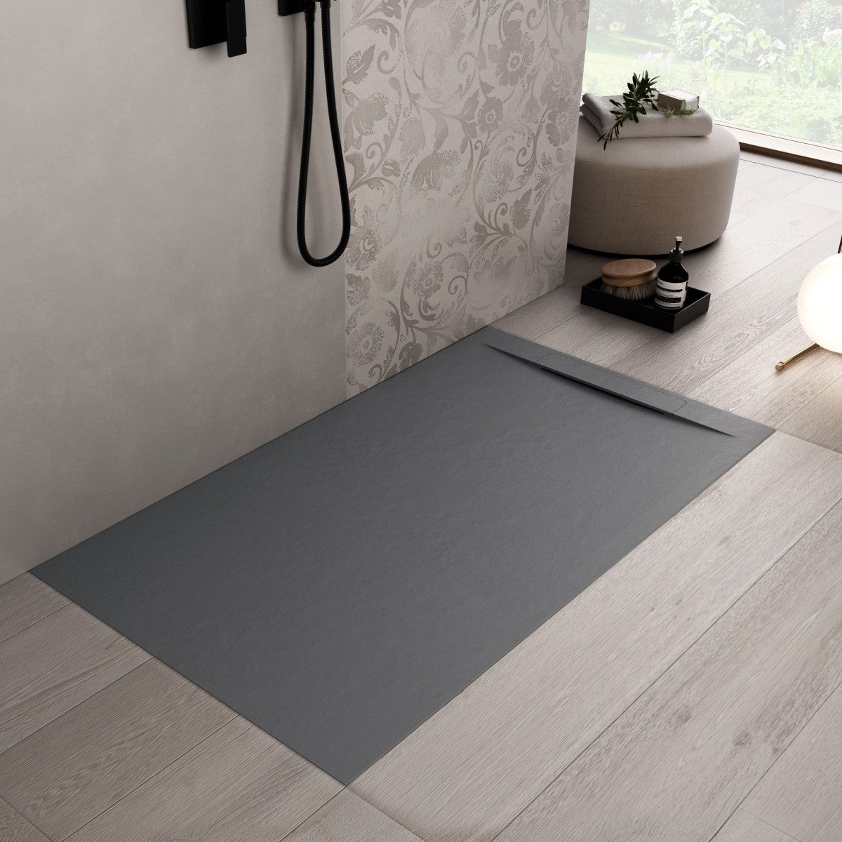 Piatto doccia in marmoresina grigio scuro effetto pietra cemento vincent, misura 70x140