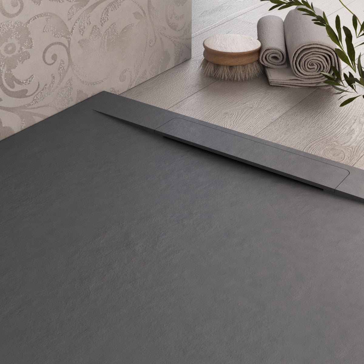 Piatto doccia in marmoresina grigio scuro effetto pietra cemento vincent, misura 80x110