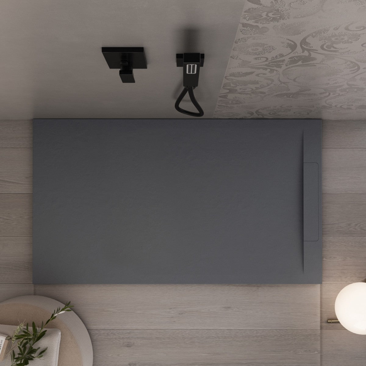 Piatto doccia in marmoresina grigio scuro effetto pietra cemento vincent, misura 80x200