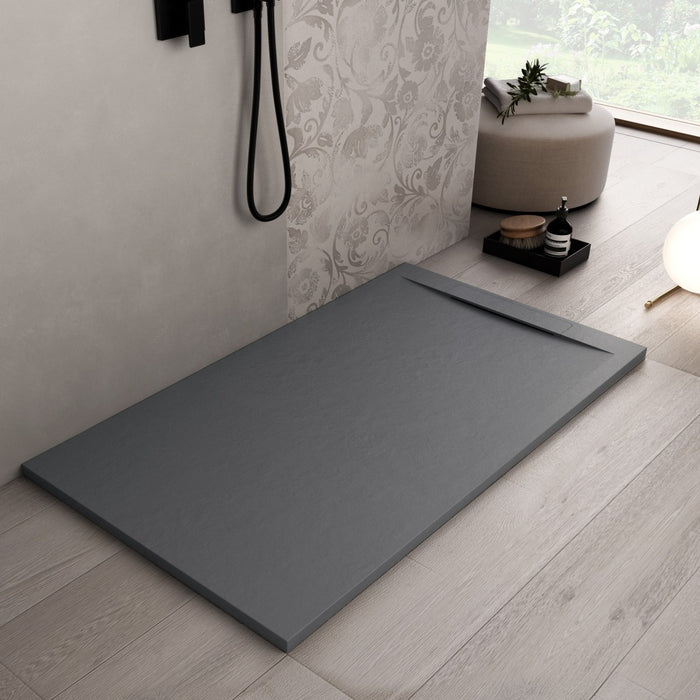 Piatto doccia in marmoresina grigio scuro effetto pietra cemento vincent, misura 70x170
