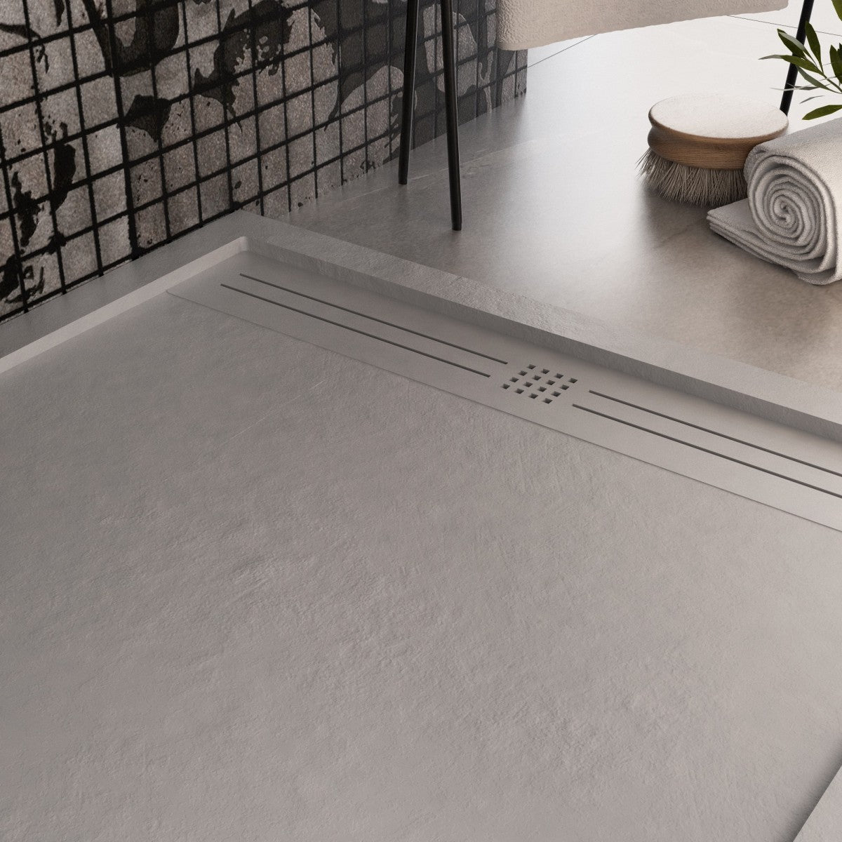 Piatto doccia in marmo resina grigio chiaro pietra cemento grid, misura 80x160