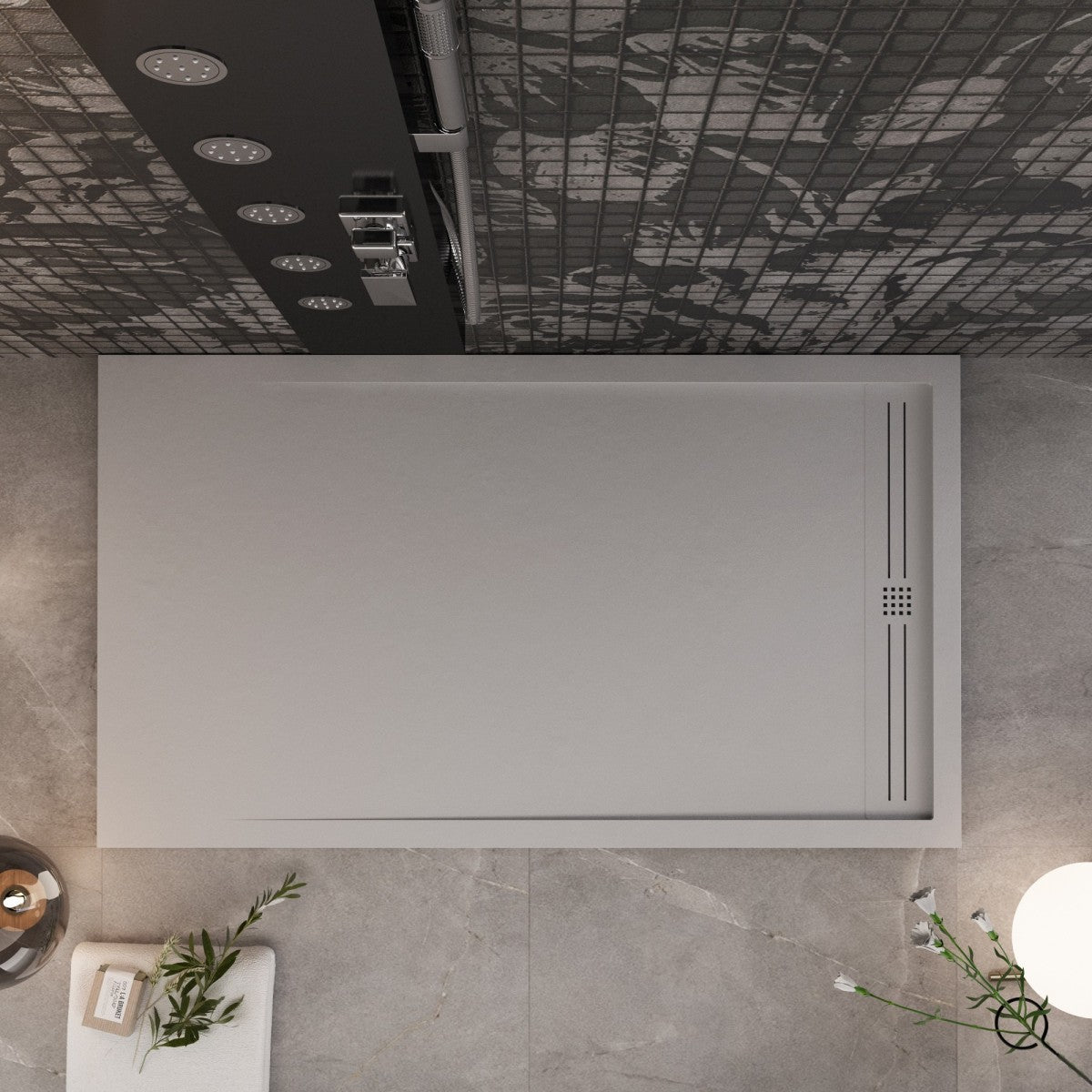 Piatto doccia in marmo resina grigio chiaro pietra cemento grid, misura 80x160
