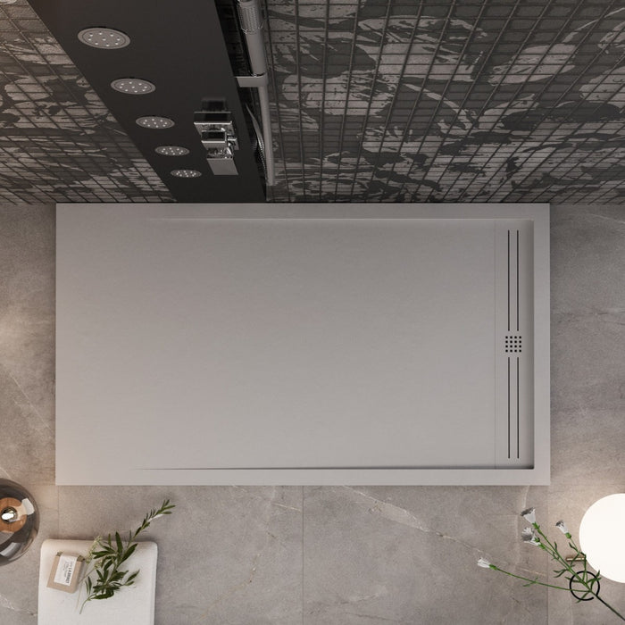 Piatto doccia in marmo resina grigio chiaro pietra cemento grid, misura 80x160