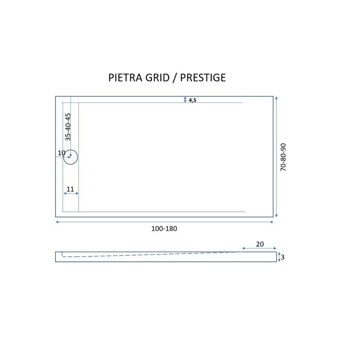 Piatto doccia in marmo resina grigio chiaro pietra cemento grid, misura 90x200