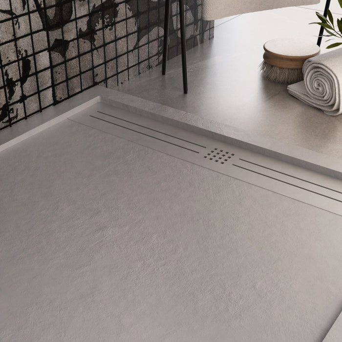 Piatto doccia in marmo resina grigio chiaro pietra cemento grid, misura 90x200