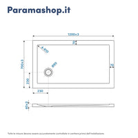 Piatto doccia 70x120 cm bianco lucido bordato in acrilico rinforzato | Asteios