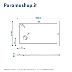 Piatto doccia 70x120 cm bianco lucido bordato in acrilico rinforzato | Asteios