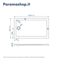 Piatto doccia 70x140 cm bianco lucido bordato in acrilico rinforzato | Asteios