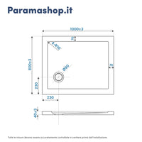 Piatto doccia 80x100 cm bianco lucido bordato in acrilico rinforzato | Asteios