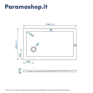 Piatto doccia 80x110 cm bianco lucido bordato in acrilico rinforzato | Asteios