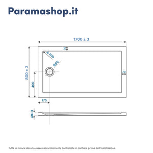 Piatto doccia 80x170 cm bianco lucido bordato in acrilico rinforzato | Asteios