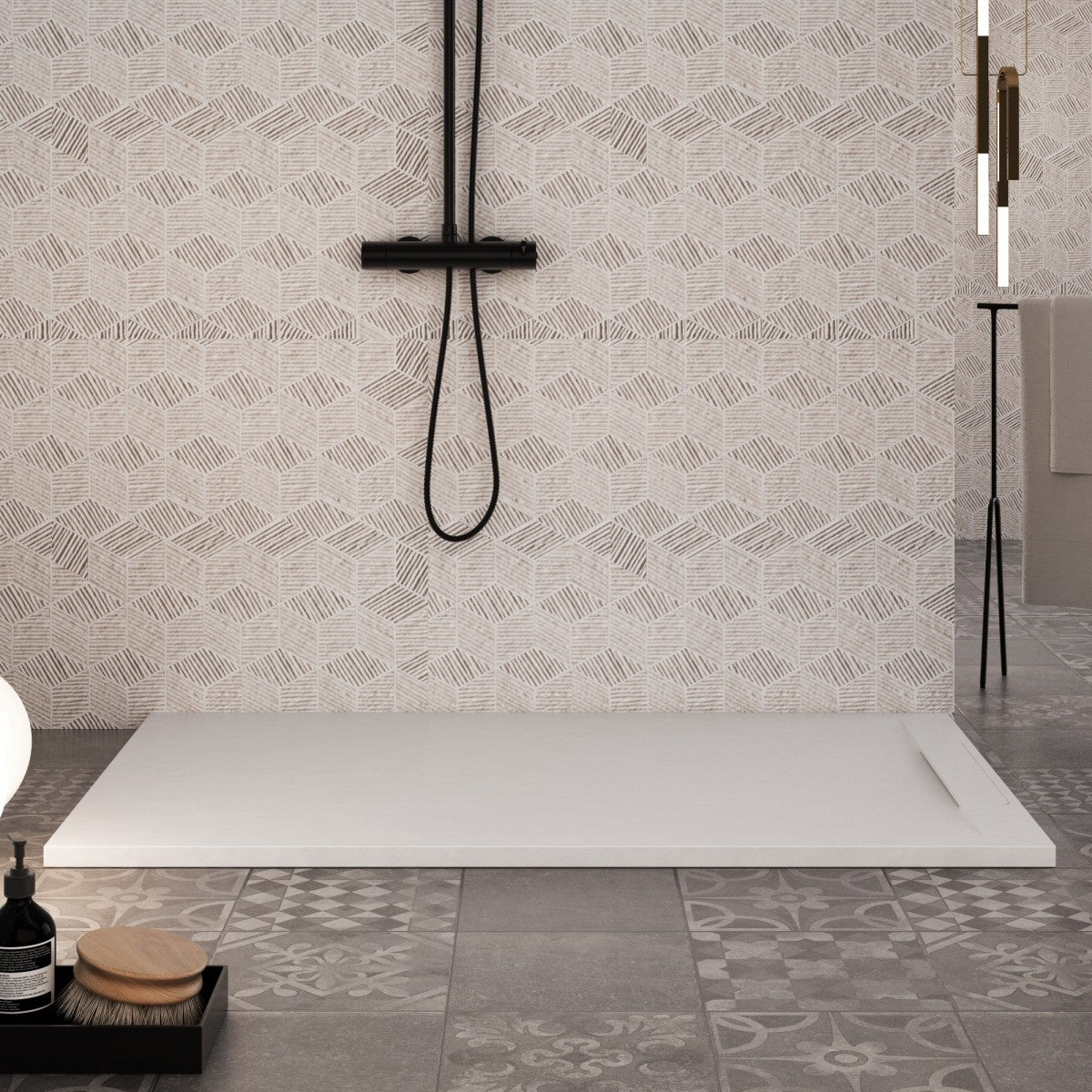 Piatto doccia in marmoresina bianco effetto pietra cemento vincent, misura 90x140